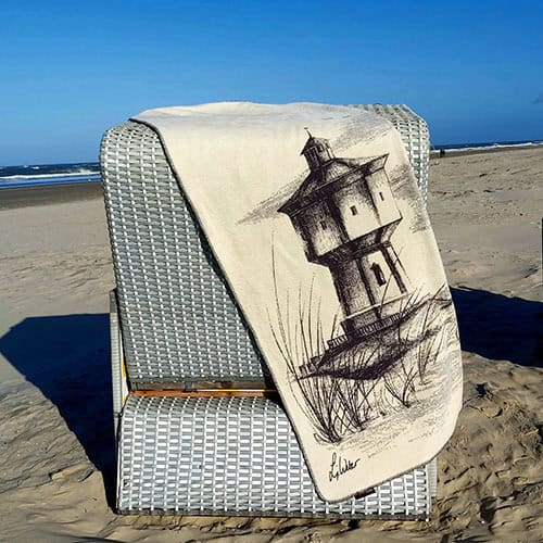 Einzigartige Stranddecke mit Leuchtturmzeichnung, ideal für Sommer und Urlaub am Meer. Perfekt für S.