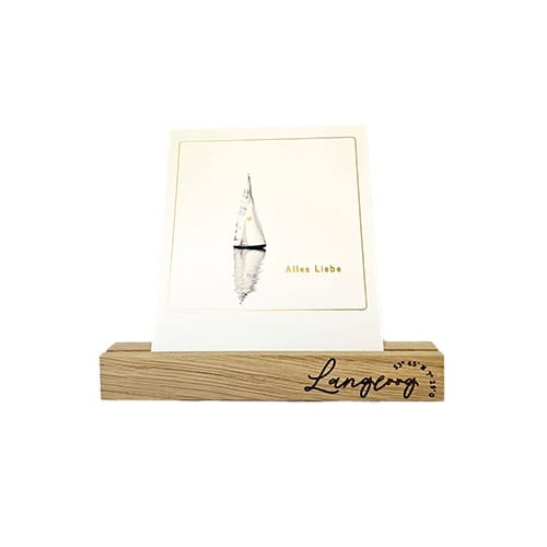 Kartenleiste Langeoog Elegantes Holztablett mit personalisiertem Gravur-Design und Grußkarte für besondere Anlässe.