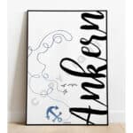 Wandbild mit Anker-Design und Schriftzug "Anchor" in Schwarz.
