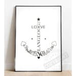 Hochwertiges Wandbild mit Love, Veränderung und Lösung in moderner Schwarz-Weiß-Gestaltung.
