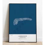 Kunstposter mit Karte von Langeoog, Ostfriesische Insel, in modernem Design.