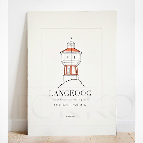 Ein Leuchtturm in Langeoog, Nordseeinsel, als stilisierte Illustration auf Poster.