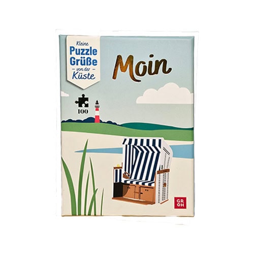 Kleine Puzzle Grüße von der Küste, Strandkorb mit Meerblick, maritime Dekoration, Kinderpuzzle, Fokk.