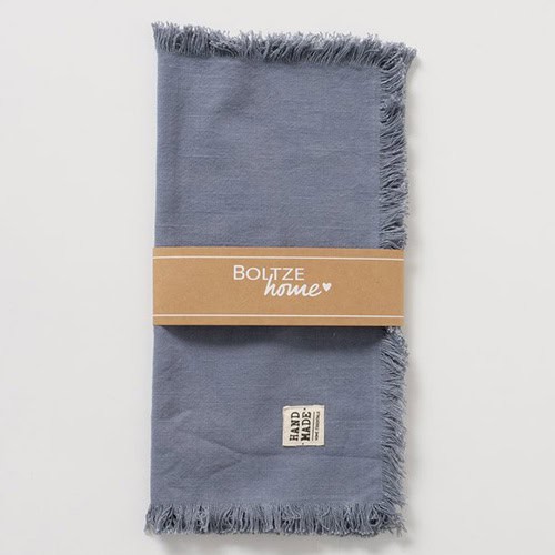 Blaue Wollserviette mit Fransen, handgefertigt, für stilvolle Tischdekoration.
