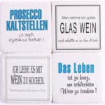 Prosecco und Glaswein Sprüche auf Kacheln, humorvolle Weinliebhaber Zitate, Wein trinken und genieße.