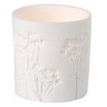 Hochwertige weiße Keramik-Vase mit floralem Relief, elegantes Dekor für Zuhause.