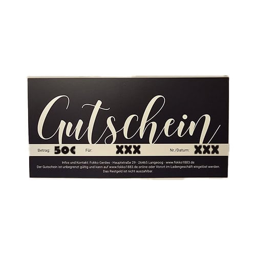50-Euro-Gutschein im schwarzen Design, ideal für Geschenke und Sonderangebote.