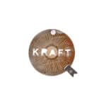 Holzsäge mit KRAFT-Logo, handgefertigt, rustikaler Stil, Holzarbeit.