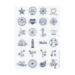 Himmlische Seestern- und Leuchtturm-Motive mit liebevollen Grüßen in Blau. Perfekt für maritime Gruß.