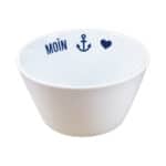 Schüssel mit "MOIN" und Anker, maritimes Design, weiß, dekorativ.