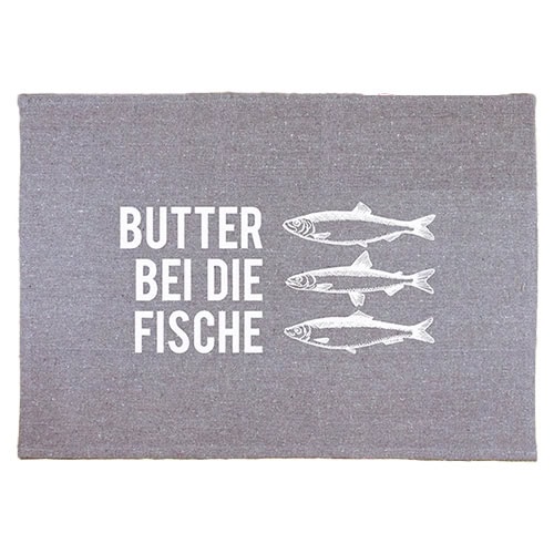 Butter bei die Fische - humorvolles Schild mit Fischmotiven und Spruch, ideal für Küche oder Restaur.