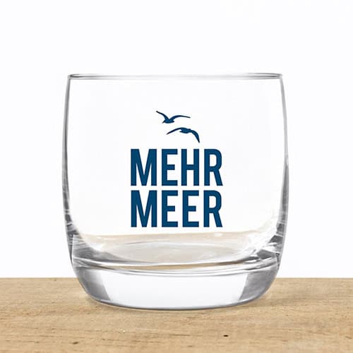 Mehr Meer Glas mit Wasser und Möwen, nachhaltiges Trinkglas, umweltfreundliches Design, stilvoller W.