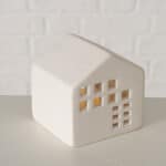 Ein modernes, minimalistisches Keramik-Haus mit Fensteröffnungen, ideal als Dekoration oder Wohnacce.