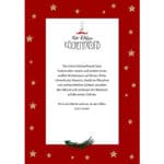 Der kleine Küchenfreund Weihnachtskarte mit Schneeflocken und Sternen, festliche Gestaltung.