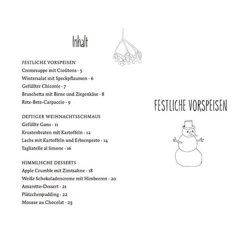 Fröhliche festliche Vorspeisen mit Schneemann und Weihnachtsdekoration, ideal für die Feiertage.