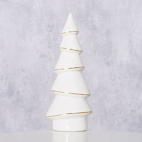 Hochwertiger weißer Weihnachtsbaum mit goldenen Akzenten, modern und stilvoll.
