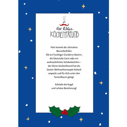 Kreatives Weihnachtsrezept mit Cranberry Martini, Gans oder Schokolade, festlich verpackt mit Tannen.