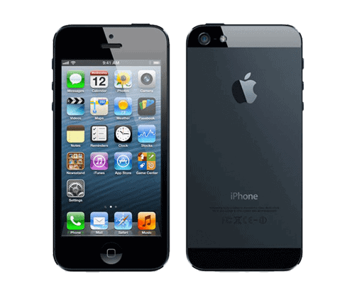 IPhone 5 in Schwarz, Apple Smartphone mit 4-Zoll Display, Rückseite.
