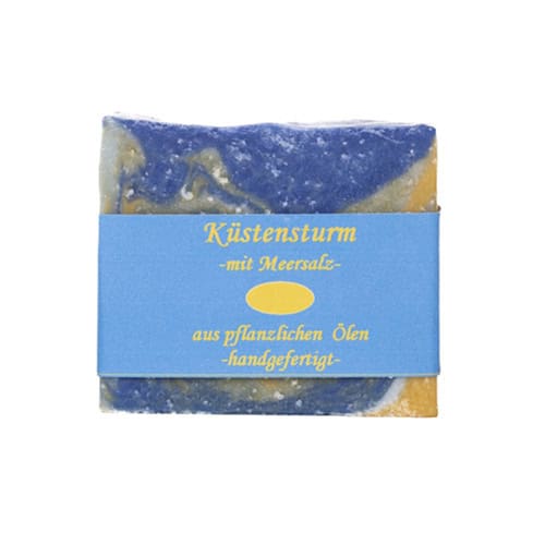 Naturseife mit Meersalz und pflanzlichen Ölen, handgefertigt, für natürliche Hautpflege.