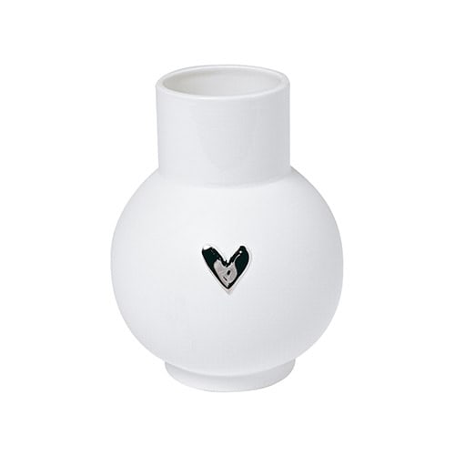 Ein weißer Keramikvase mit Herz-Design, modern und stilvoll, ideal für Dekorationen.