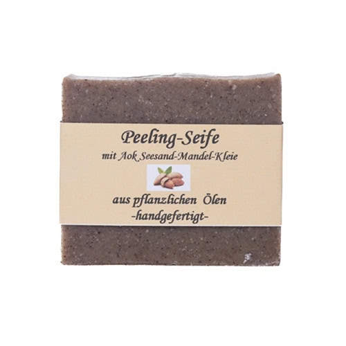 Handgemachte Peeling-Seife mit Seesand, Mandelöl, pflanzlich, für Hautpflege.