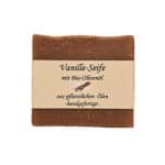 Handgemachte Vanille-Seife mit Bio-Olivenöl, pflanzliche Öle, natürliche Pflege.