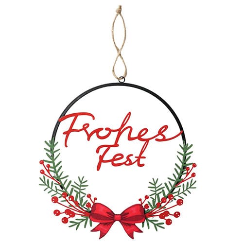Frohes Fest Weihnachtskranz mit Schleife, ideal für festliche Dekorationen.