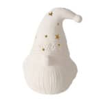 Ein weihnachtlicher Keramik-Gnom mit Sternen und goldenen Akzenten, ideal für festliche Dekorationen.