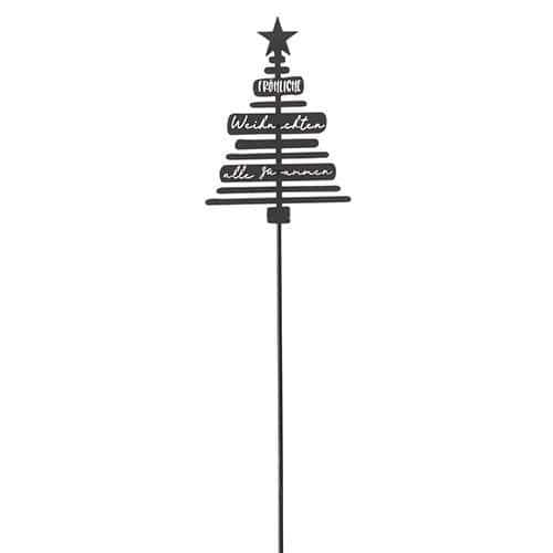 Fröhlicher Weihnachtsbaum mit Schriftzügen und Stern, festliche Dekoration für die Weihnachtszeit.