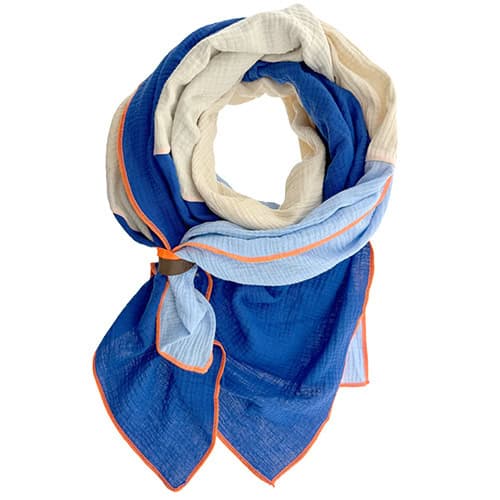 Blaue und beige Baumwollschals, stilvoll und vielseitig, perfekt für Mode und Accessoires.