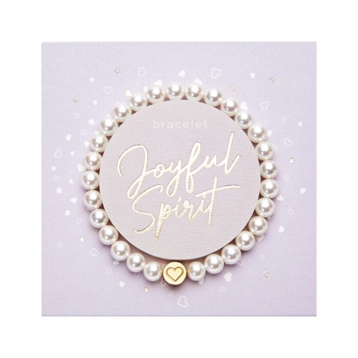 Perlenarmband mit Herzanhänger und "Joyful Spirit" Schriftzug, ideal für Schmuckliebhaber und besond.