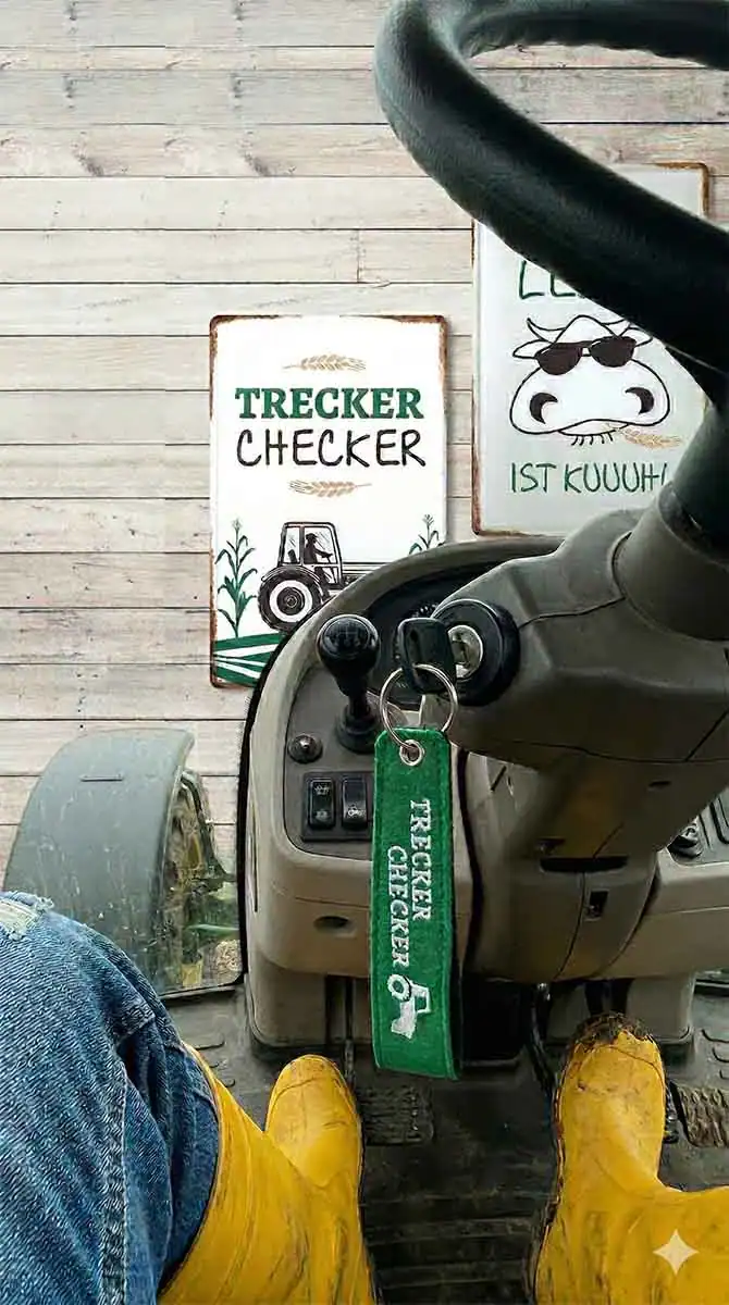 Gartenwerkzeug mit Trecker-Checkers Anhänger, ideal für Gartenliebhaber.
