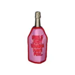 Sektflasche in pinkem Beutel mit Text 'Girls just wanna have fun'.