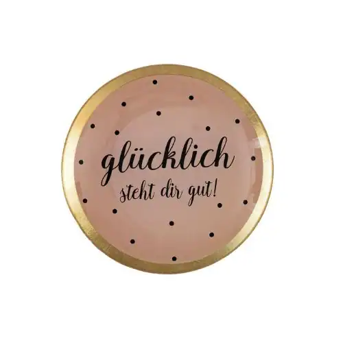 Wanduhr mit goldenem Rand und motivierendem Spruch in Deutsch.
