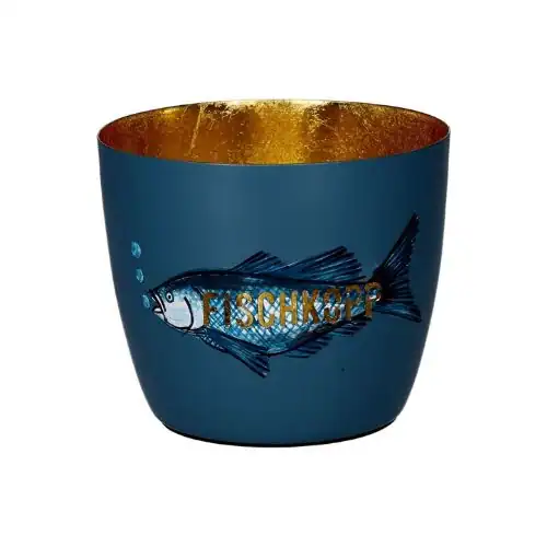 Windlicht blau Fischkopp Windlicht blau gold mit Fischmotiv