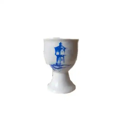 Porzellanbecher mit blauer Windmühle Dekoration, handbemalt.