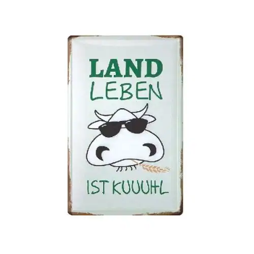 Land Leben ist Kuuhh Schild mit Kuhgesicht und Sonnenbrille.