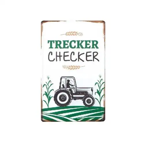 Landwirtschaftliches Schild mit Traktor und Getreide für Trecker-Checker.