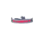 Stoffarmband 'Langeoog' mit Herzmotiven und Text in Pink.