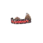 Stoffarmband 'Langeoog' mit Leopardenmuster und rotem Schriftzug.