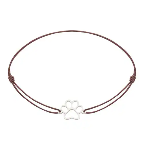Halskette mit Pfotenanhänger aus Edelstahl und braunem Leder.